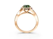 Halo Engagement Ring Setting for Fancy Green Round Cut Center with Pave Split Shank and Prong Head in Rose Gold