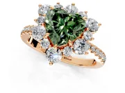 Floral Halo Engagement Ring Setting for Fancy Green Heart-Shaped Center with Pave Accents and Prong Head in Rose Gold
