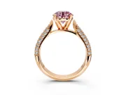 Solitaire Engagement Ring Setting for Fancy Pink Round Cut Center with Multi-Row Accents and Prong Head in Rose Gold
