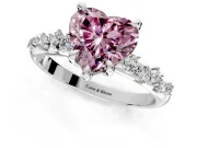 Solitaire Engagement Ring Setting for Fancy Pink Heart-Shaped Center with Trailing Leaf Accent Band and Prong Head in Platinum