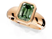 Solitaire Engagement Ring Setting for Fancy Green Emerald Cut Center with Wide Band and Bezel Head in Rose Gold