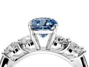 5 Stone Engagement Ring Setting for Fancy Blue Cushion Cut Center with Graduated Accents and Prong Head in Sterling Silver