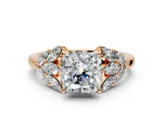 Leaf Cluster Engagement Ring Setting for Cushion Cut Center with Marquise Accents and Prong Head in Rose Gold