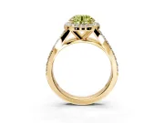 Halo Engagement Ring Setting for Fancy Yellow Round Cut Center with Narrow Pave Split Shank and Prong Head in Yellow Gold