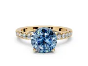 Solitaire Engagement Ring Setting for Fancy Blue Round Cut Center with Round Cut Pave Band and Prong Head in Yellow Gold