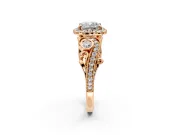 Milgrain Halo Engagement Ring Setting for Cushion Cut Center with Shoulder Bezels and Prong Head in Rose Gold