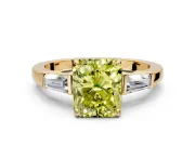 3 Stone Engagement Ring Setting for Fancy Yellow Radiant Cut Center with Baguette Accents and Prong Head in Yellow Gold