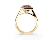 Halo Engagement Ring Setting for Fancy Pink Princess Cut Center with Outer Bezel Rim, Pave Band and Prong Head in Yellow Gold