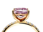 Solitaire Engagement Ring Setting for Fancy Pink Princess Cut Center with Micro Pave Band and Prong Head in Yellow Gold