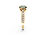 Solitaire Engagement Ring Setting for Fancy Green Asscher Cut Center with Milgrain-Framed Pave Band and Prong Head in Yellow Gold