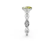 Solitaire Engagement Ring Setting for Fancy Yellow Oval Center with Accented Twist Band and Leaf Prong Head in Platinum