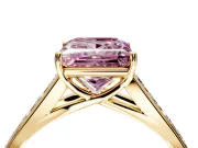 Solitaire Engagement Ring Setting for Fancy Pink Princess Cut Center with Cathedral Channel Band and Prong Head in Yellow Gold