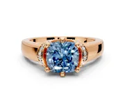 Solitaire Engagement Ring Setting for Fancy Blue Cushion Cut Center with Wide Band, Pave Collar and Prong Head in Rose Gold
