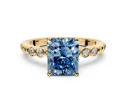 Solitaire Engagement Ring Setting for Fancy Blue Radiant Cut Center with Bezel-Dot Beaded Band and Prong Head in Yellow Gold