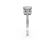 Cathedral Engagement Ring Setting for Asscher Cut Center with Antique-Style Pave Band and Prong Head in Sterling Silver