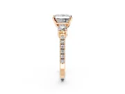 3 Stone Engagement Ring Setting for Princess Cut Center with Round Cut Side Accents and Prong Head in Rose Gold