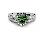 Solitaire Engagement Ring Setting for Fancy Green Heart-Shaped Center with Graduated Shared Prongs and Prong Head in Sterling Silver