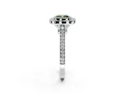 Halo Engagement Ring Setting for Fancy Green Cushion Cut Center with Milgrain Frame, Pave Band and Prong Head in Sterling Silver