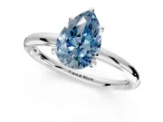 Low-Set Solitaire Engagement Ring Setting for Fancy Blue Pear-Shaped Center with Thin Plain Band and Prong Head in Sterling Silver
