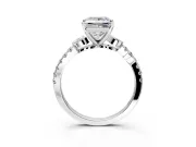 Leaf Motif Engagement Ring Setting for Princess Cut Center with Pave Band and Prong Head in Platinum