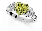 Cluster Engagement Ring Setting for Fancy Yellow Heart-Shaped Center with Bezel Accent Clusters and Prong Head in Platinum