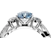3 Stone Engagement Ring Setting for Fancy Blue Pear-Shaped Center with Pave Split Shank and Prong Head in White Gold