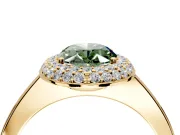 Halo Engagement Ring Setting for Fancy Green Oval Center with Plain Tapered Band and Prong Head in Yellow Gold