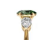 3 Stone Engagement Ring Setting for Fancy Green Oval Center with Large Pear-Shaped Accents and Prong Head in Yellow Gold