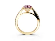 Halo Engagement Ring Setting for Fancy Pink Round Cut Center with Full Pave Band and Prong Head in Yellow Gold