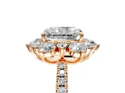 Floral Halo Engagement Ring Setting for Radiant Cut Center with Pave Accents and Prong Head in Rose Gold