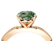 Solitaire Engagement Ring Setting for Fancy Green Cushion Cut Center with Milgrain-Edged Pave Band and Prong Head in Rose Gold