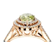 Double Halo Engagement Ring Setting for Fancy Yellow Marquise Center with Narrow Pave Split Shank and Prong Head in Rose Gold