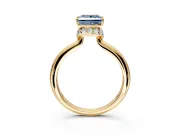 Hidden Halo Engagement Ring Setting for Fancy Blue Princess Cut Center with Plain Rounded Band and Prong Head in Yellow Gold