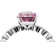 Solitaire Engagement Ring Setting for Fancy Pink Radiant Cut Center with Bezel-Dot Beaded Band and Prong Head in Sterling Silver
