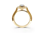 Milgrain Halo Engagement Ring Setting for Emerald Cut Center with Bezel Point Accents and Prong Head in Yellow Gold