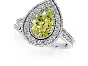 Halo Engagement Ring Setting for Fancy Yellow Pear-Shaped Center with Milgrain Pave Band and Bezel Head in Sterling Silver
