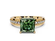 Solitaire Engagement Ring Setting for Fancy Green Princess Cut Center with Raised Channel Band and Prong Head in Yellow Gold