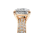Solitaire Engagement Ring Setting for Radiant Cut Center with Multi-Row Pave Accents and Basket Head in Rose Gold
