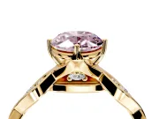 Solitaire Engagement Ring Setting for Fancy Pink Oval Center with Accented Twist Band and Leaf Prong Head in Yellow Gold