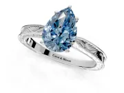 Solitaire Engagement Ring Setting for Fancy Blue Pear-Shaped Center with Engraved Milgrain Band and Prong Head in White Gold