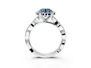 Halo Engagement Ring Setting for Fancy Blue Round Cut Center with Pave and Plain Twist Band and Prong Head in Sterling Silver