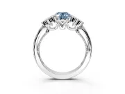 Cluster Engagement Ring Setting for Fancy Blue Oval Center with Bezel Accent Clusters and Prong Head in White Gold