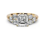 Cluster Engagement Ring Setting for Asscher Cut Center with Round Cut Accent Frame and Prong Head in Yellow Gold