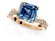 Solitaire Engagement Ring Setting for Fancy Blue Asscher Cut Center with Bar-Station Pave Twist and Prong Head in Rose Gold