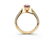 Solitaire Engagement Ring Setting for Fancy Pink Emerald Cut Center with Multi-Row Accents and Prong Head in Yellow Gold