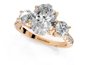 3 Stone Engagement Ring Setting for Oval Center with Crossover Basket, Pave Band and Prong Head in Rose Gold