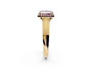 Halo Engagement Ring Setting for Fancy Pink Princess Cut Center with Knife Ridge Cathedral Band and Prong Head in Yellow Gold