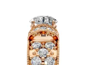 Pave Engagement Ring Setting for Round Cut Center with Curved Accent Rows, Openwork and Prong Head in Rose Gold