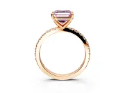 Solitaire Engagement Ring Setting for Fancy Pink Asscher Cut Center with Fine Pave Band and Claw Prong Head in Rose Gold