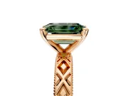 Solitaire Engagement Ring Setting for Fancy Green Emerald Cut Center with Milgrain X Pattern Band and Prong Head in Rose Gold